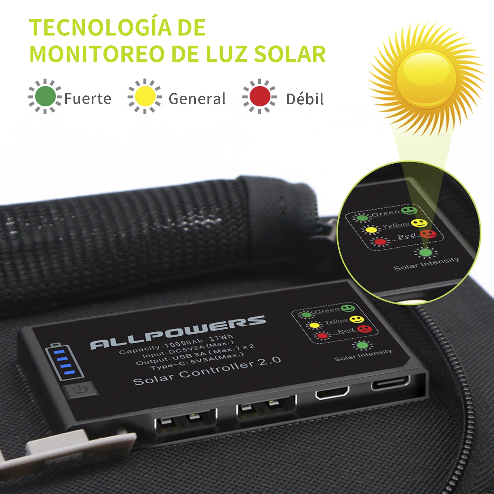 ALLPOWERS SP002 Placa Solar Batería Incorporada de 10000mAh 5V 21W