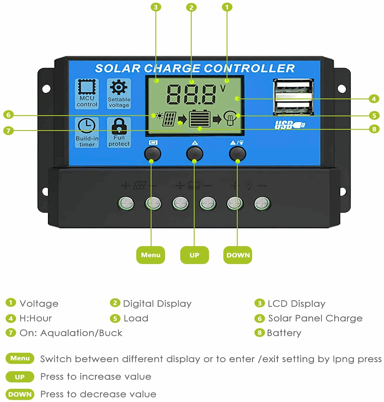 ALLPOWERS Controlador de cargador solar 30A
