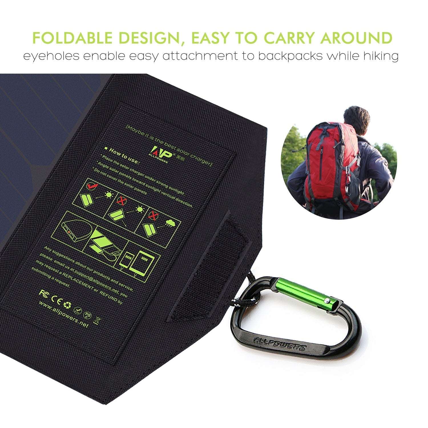 ALLPOWERS Cargador de panel solar portátil 5V 21W