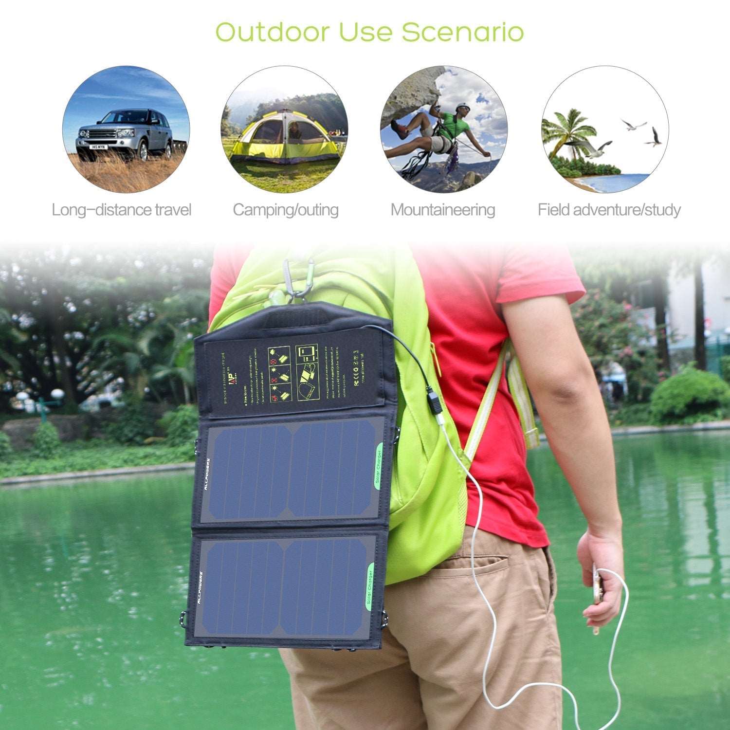 ALLPOWERS Cargador de panel solar portátil 5V 21W