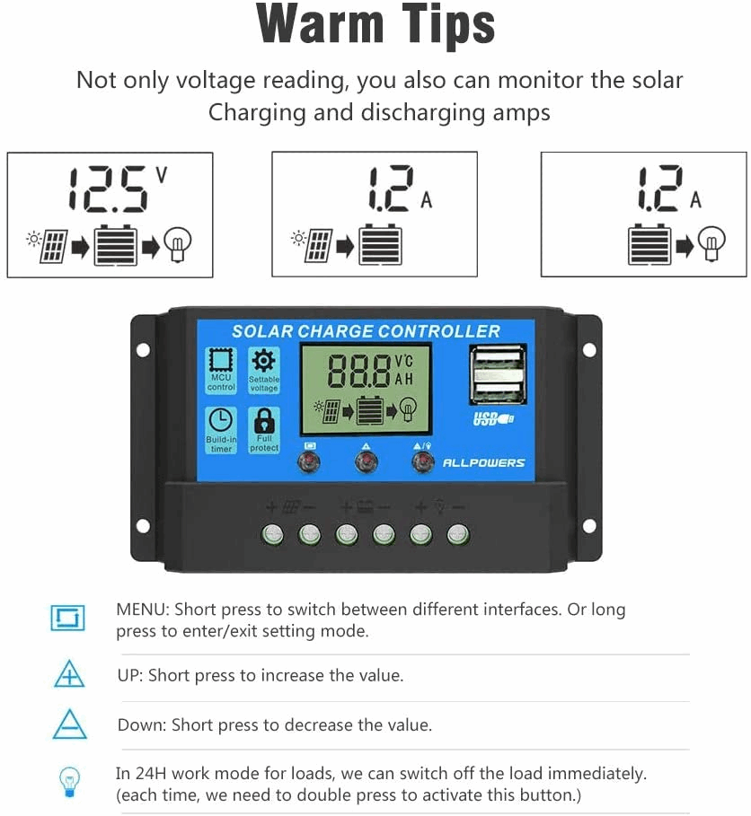 ALLPOWERS Controlador de cargador solar 20A