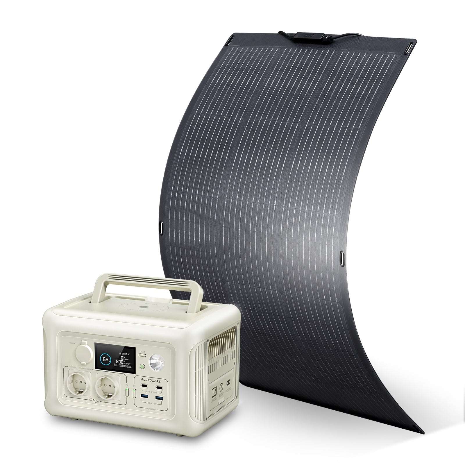 ALLPOWERS Generador Solar 600W (R600 + SF100 Panel Solar Flexible 100W)