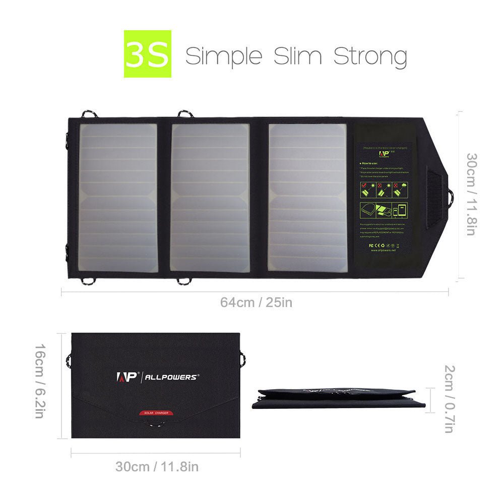 ALLPOWERS Cargador de panel solar portátil 5V 21W