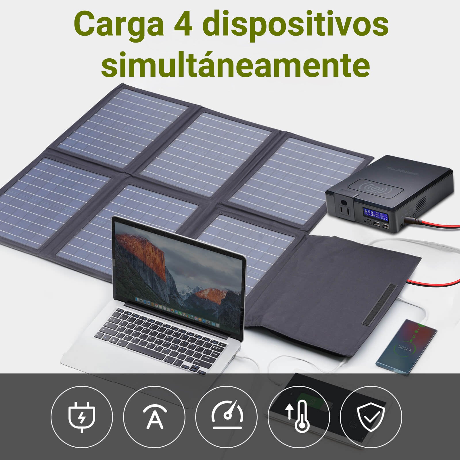 ALLPOWERS SP026 Placa Solar Portátil Polisilicio Plegable 60W