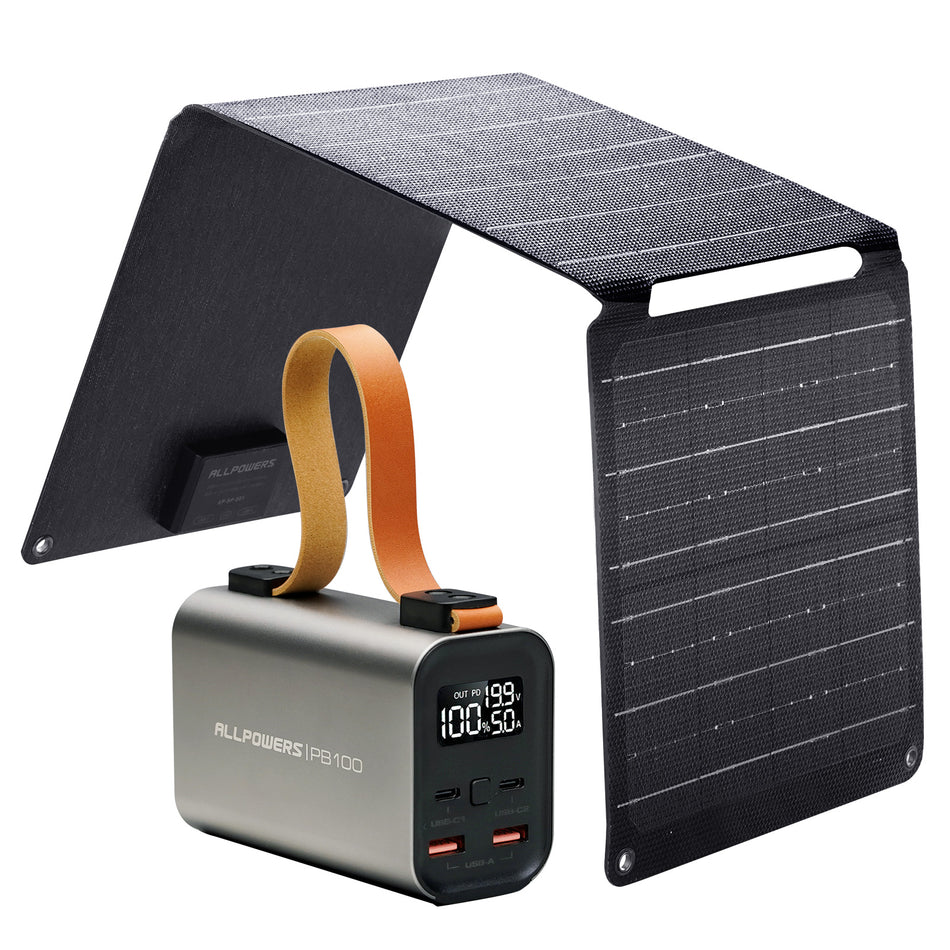 ALLPOWERS PB100 Banco de Energía Portátil 100W 24000mAh con SP001 Panel Solar 21W