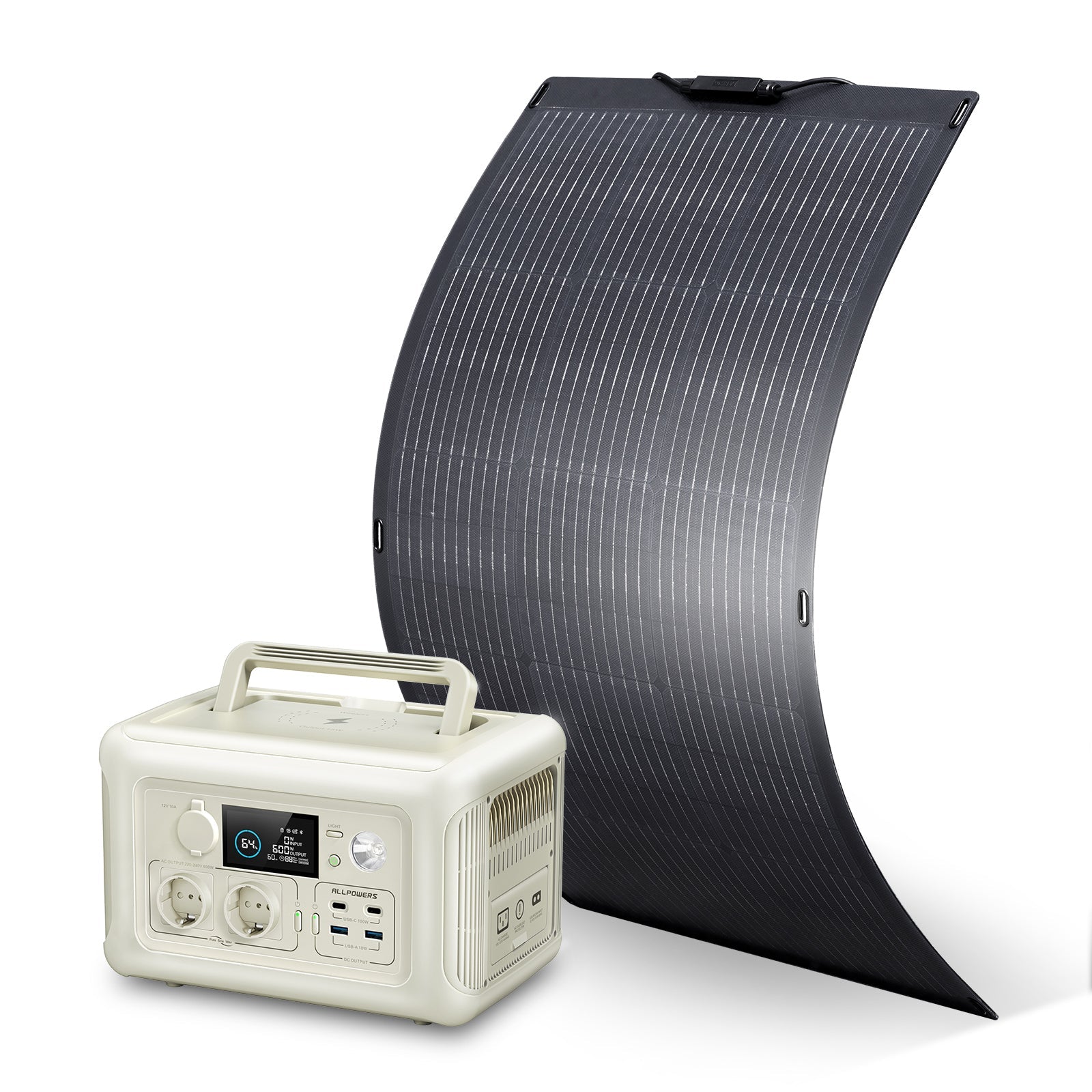 ALLPOWERS Kit Generador Solar 600W (R600 + SF100 Panel Solar Flexible 100W)